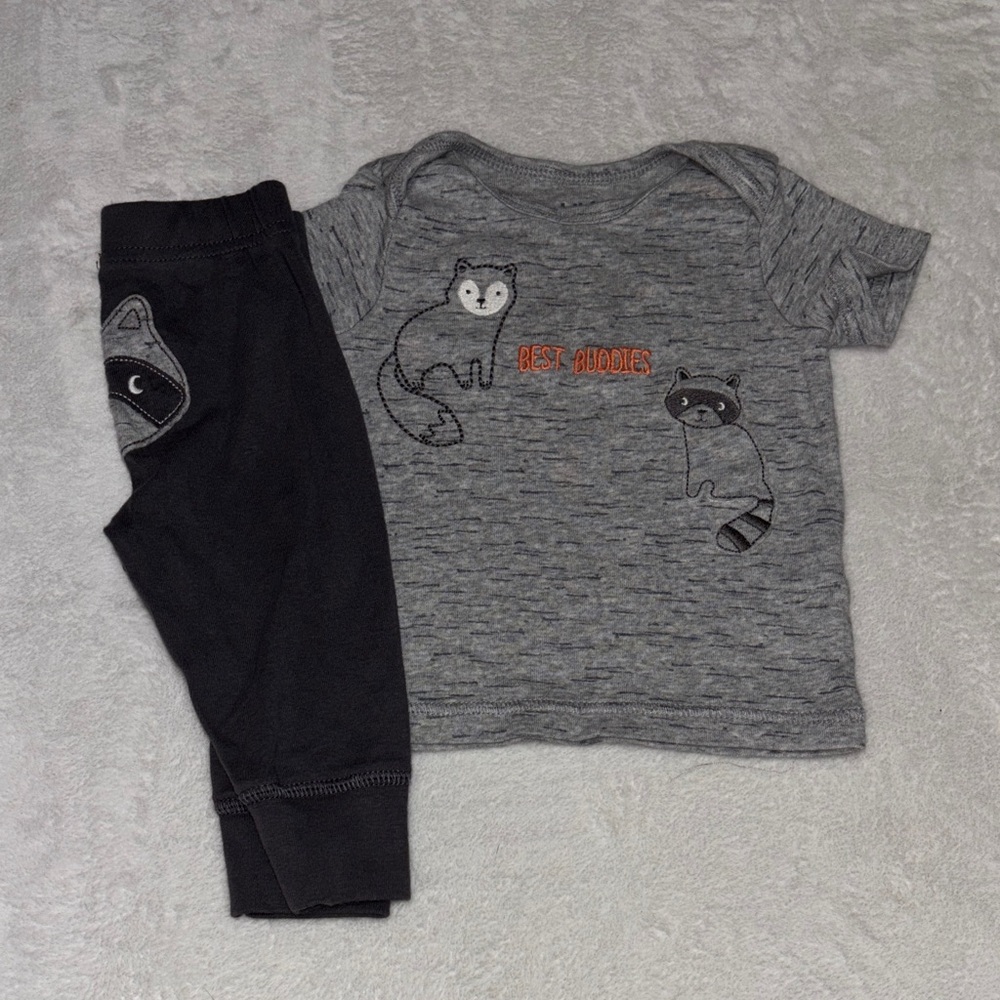 Carters Gray and Black Racoon Animal Print Baby Outfit 3-6 months 🦝
